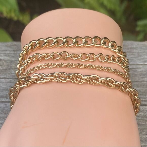 Urban Outfitter Four (4) Gold Tone Chain Bracelets NWT Boho Preppy Classic - Picture 2 of 6